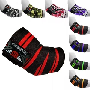 HEAVY DUTY ELBOW SLEEVES SUPPORT WRAPS STRAPS GYM POWER WEIGHT LIFTING PAIR - Picture 1 of 14