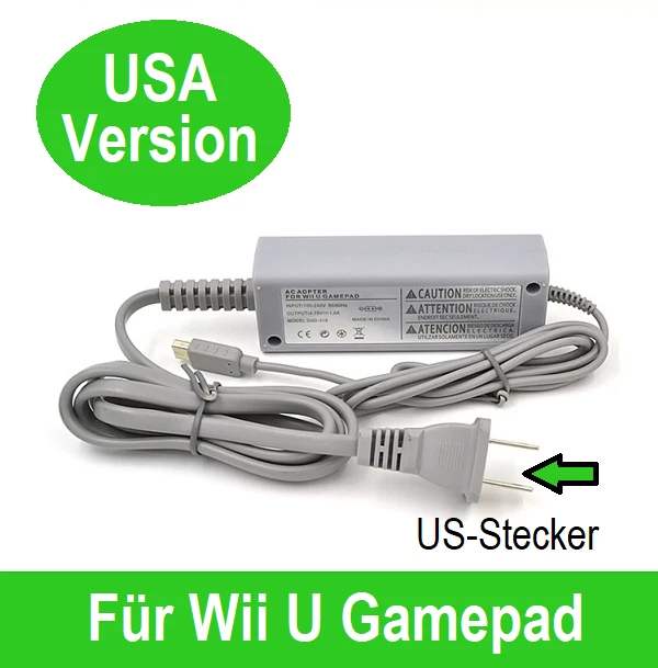 GLOBEFIX IMPORTKABEL Wii U Gamepad Ladekabel Adapter Charging Cable for Wii U USA US Stecker Plug