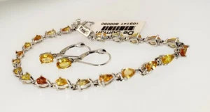 sterling silver, 18k gold multi colored pear Sapphire bracelet Oval Earrings Set - Picture 1 of 12