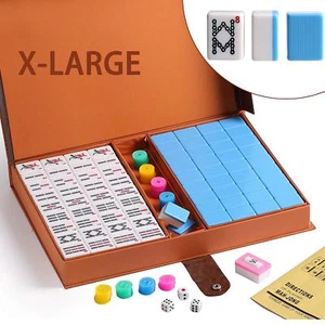 高級壓克力麻將 Chinese Numbered X-Large Blue Tiles Mahjong set / Board Game US Seller - Picture 1 of 9