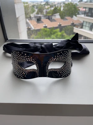 Venetian Style Women's Black Silver Rhinestone Masquerade Mask - Image 1 of 3