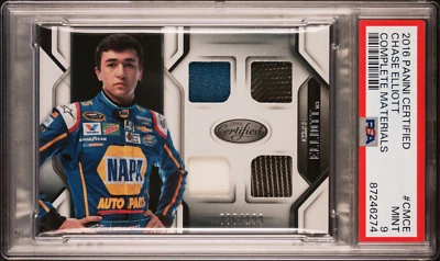 2016 Chase Elliott RC PSA 9 - POP 1 rookie relic RARE serial #/199 Patch Quad - Image 1 of 2