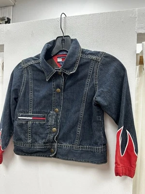 Vintage 90s Tommy Hilfiger Children’s Denim Jacket W/ Flames Size 5/6 - Image 1 of 4