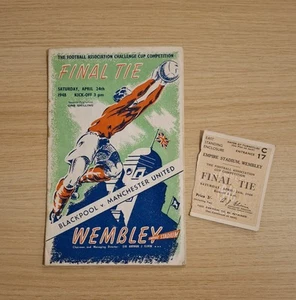 1948 FA CUP FINAL BLACKPOOL V MANCHESTER UNITED PROGRAMME & TICKET STUB - Picture 1 of 8