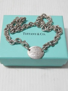 FINE TIFFANY STERLING SILVER OVAL TAB LINK BRACELET / NECKLACE 15 1/2 " + BOX - Picture 1 of 5