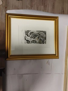 10"×11" Gerahmte Kunst / "Der Bibliotheksengel" Signiert von S. Sturgill / Goldoptik Metall - Bild 1 von 8