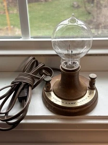Vintage Edison Replica Light 1879-1979 Wood Base - Bulb Not Working - Picture 1 of 7