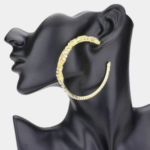 Beautiful pierced Xl twisted gold chain & fluorescent stone open back earrings - Picture 1 of 3