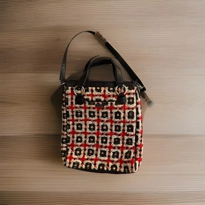 Vera Bradley женщин шерсти Твид геометрический сумочка Дамская сумка красный белый коричневый новый с Ярлыками - Изображение 1 из 4