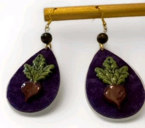 Cool Classic Vegetable Beets Handmade Earrings Premium Polymer Clay - Picture 1 of 4