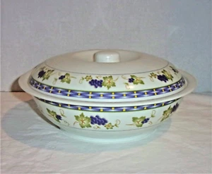Italian Melamine Covered Bowl, Purple, Green, and Yellow. 9" by 3". - Picture 1 of 3