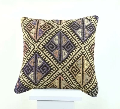 Kilim Pillow Cover 16x16 Oriental Traditional Handmade Bohemian Cushion A1130 - Image 1 of 4