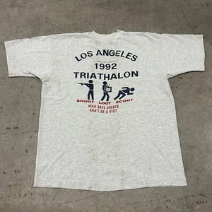 Vintage 90s Rodney King Los Angeles LA Riots Parody Triathlon T-Shirt Size Large - Picture 1 of 10