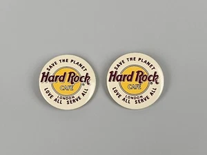 2x Lot Hard Rock Cafe London Save The Planet Love/Serve All Pinback Buttons - Picture 1 of 4