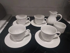 Churchill Plain White Embossed 4xCups & Saucers , Sugar Bowl, Milk Jug . - Picture 1 of 10