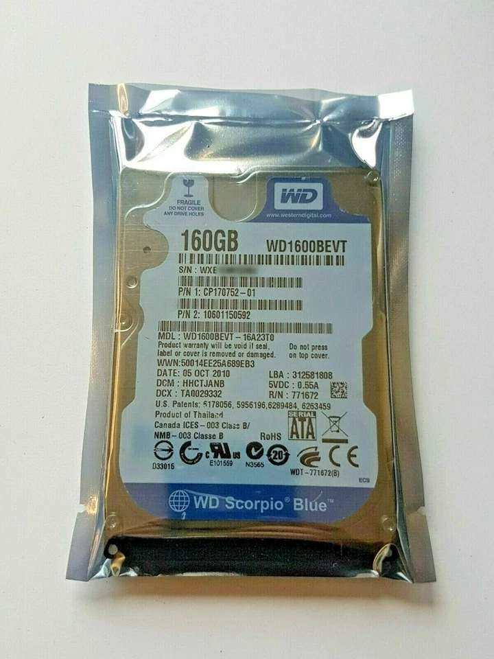 160 GB SATA Western Digital WD1600BEVT-16A23T0 5400RPM 8MB 2.5 " Hard Drive New - Image 1 of 1