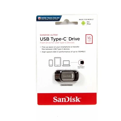 SANDISK FLASH USB DRIVE TYPE C CZ450 ULTRA PC MAC ANDROID 16GB SDCZ450-016G-Q46 - Image 1 of 3