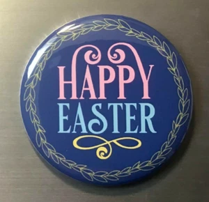 HAPPY EASTER PIN BUTTON 2.25" easter holiday religious christian jesus bible - Picture 1 of 1