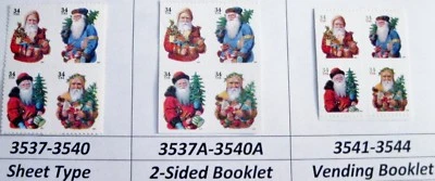 Victorian Santa Complete Set 3 Blocks of 4 in Scott Order MNH Sc 3537 to 3544 - Image 1 of 2