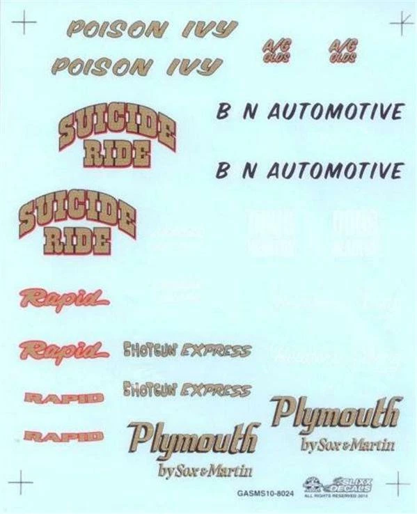 Slixx 8024 Gasser Mini Sheet #10 1/24 1/25 Drag waterslide decal - Image 1 of 1