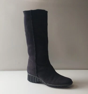 ANNE KLEIN NEW YORK Mujer Negro Gamuza Media Rodilla Piel Botas Planas Talla 7.5 M Italia Foto 1 de 4