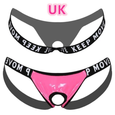 PVC Leather Underwear Mens Hollow Out Jockstrap Panties Low Rise Sexy Underpants - Image 1 of 4