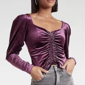 Express Velvety Runched Dark Purple long sleeve Top size XS - Picture 1 of 14