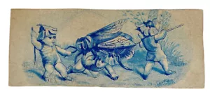 PAPEL ANTIGUO EFÍMERO/CHATARRA ""3 PIXIES DE JARDÍN CON ABEJORRO"", DÉCADA DE 1880 - Imagen 1 de 3