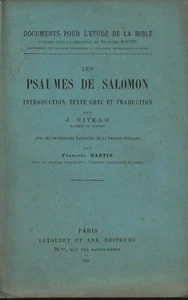 LE PSAUMES DE SALOMON. INTRODUCTION TEXTE GREC ET TRADUCTION. J. VITEAU. 1911. - Picture 1 of 1