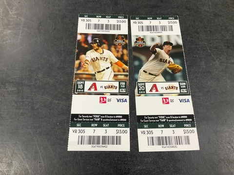 GIANTS 2015 TICKET STUB 9/18/15-9/20/15 vs DIAMONDBACKS Cover