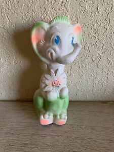 Vintage Baby World Rubber Elephant Squeaky Toy Green Pink