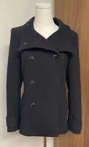 H&M Women's Size 6 Navy Blue Double Breasted High Neck Pea Coat Pre Owned - Picture 1 of 3