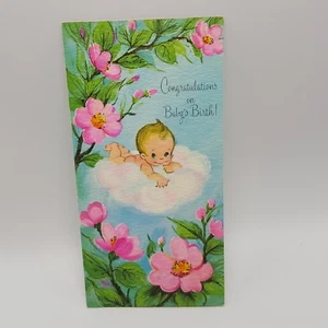 Tarjeta Bebé Vintage Nube Flor Rosa Azul Unisex - Imagen 1 de 5