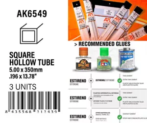 AK-Interactive Styrene Square Hollow Tube 5.00x350mm, W.T. 0.7mm (3pcs) - Bild 1 von 1