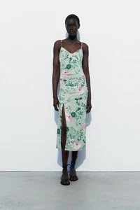 Zara women's linen blend floral print midi dress size XL - Picture 1 of 4