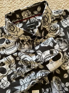 Guide London Stretch Shirt Skull Roses Print Occasion Long Sleeve Medium NEW - Picture 1 of 14