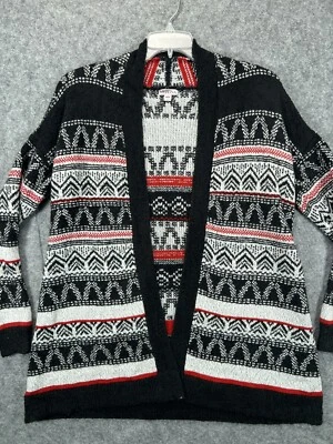 Suéter Merona Mujer M Negro Rojo Fair Isle Cárdigan Top Abierto Camisa Damas Foto 1 de 4
