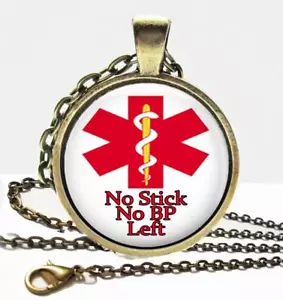 Medical Alert Necklace No Stick No BP Left Glass Top Fashion Pendant & Chain - Picture 1 of 3