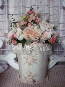 Great GIFT handmade pinky peachy blush floral rose fabric wall accent w/ jewel - Picture 1 of 5