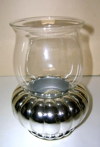 Hallmark "Moments of Beauty" Candle Votive Holder Silver Ribbed Base w/ Globe 6" - Picture 1 of 4