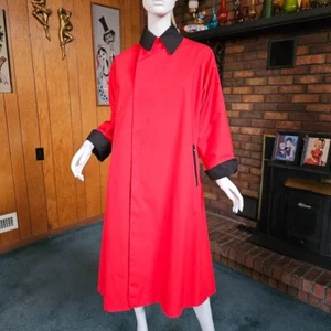 Vtg 80s Pauline Trigere Reversible Red Black Wing Cuff Swing Trench Car Coat M/L - Picture 1 of 11