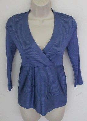 White House Black Market Sweater SP Small Petite Blue Ribbed Pullover V-Neck - Image 1 of 4