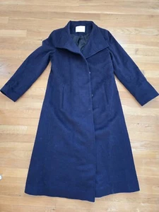 Fleurette Wool Long Coat Dark Blue Size 10 Fully Lined Made In USA - Picture 1 of 11