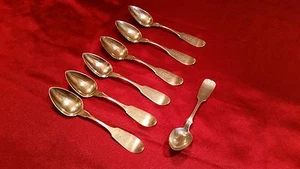 STERLING ANTIQUE FIDDLE 6 TEASPOONS COE & MONTGOMERY PURE COIN W/MONOGRAMS - Picture 1 of 13