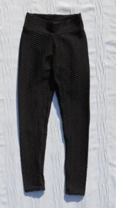 US Women’s S Black High Waist Textured Stretch Knit Ruched Booty Leggings Ankle - Picture 1 of 5