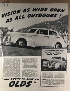 1939 Vintage Oldsmobile Ad - VISION AS WIDE OPEN AS ALL OUTDOORS - Picture 1 of 2