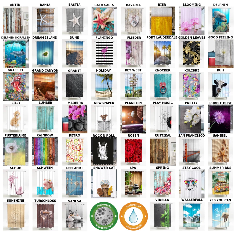 DUSCHVORHANG TEXTIL WANNENVORHANG BADEWANNENVORHANG WASSERDICHT INKL. RINGE - Bild 1 von 4