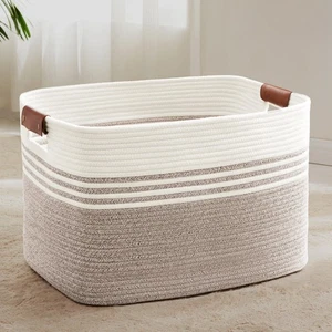 Cesta de lavandería extra grande 86L con asas de cuero para almacenamiento en sala de estar,... - Imagen 1 de 5