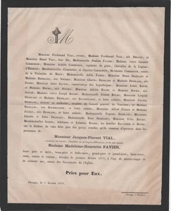 1870 Sterbeurkunde Jacques-Florent VIAL & Madeleine-Henriette FAVIER - Orange - Bild 1 von 1