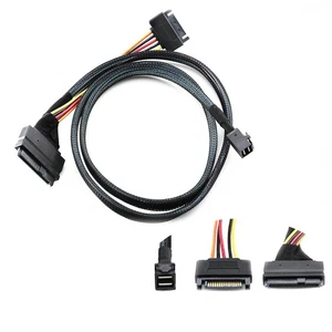 12GB/s Mini SAS Cable SFF 8643 to SFF 8639 NVMe SSD With 15 Pin SATA Power 50cm - Zdjęcie 1 z 6
